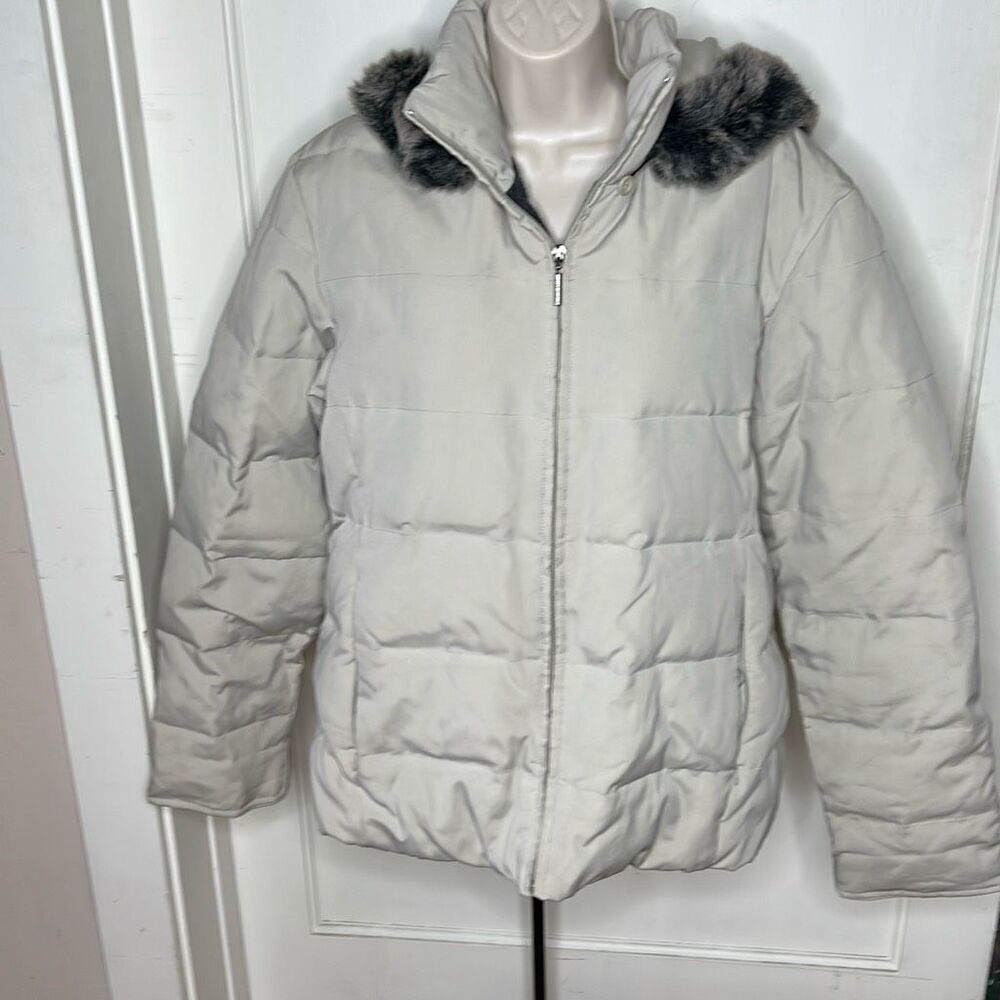 Crazy Horse Liz Claiborne Down Feather Puffer Jacket Fur Hooded Tan Medium